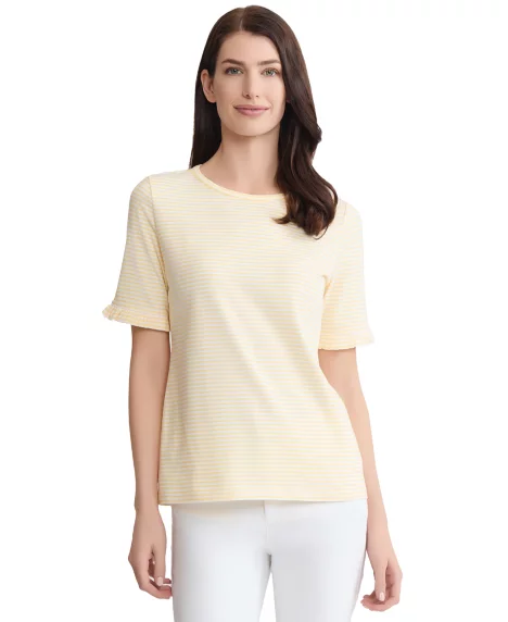 Petite Elbow Ruffle-Sleeve Crewneck T-Shirt - Nyc White/cornsilk