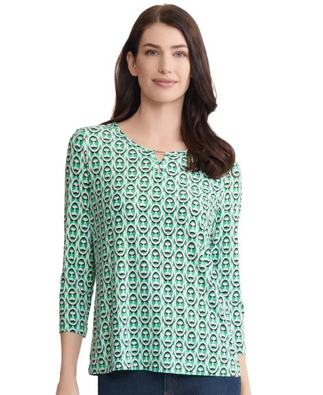 Petite Keyhole Printed Top - Kelly Multi