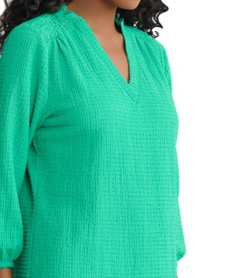 Petite V-Neck Smocked Shoulder Top