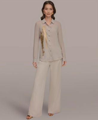Petite Brush Stroke Button-Down Blouse