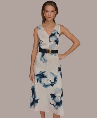 Women's Printed V-Neck Midi Dress