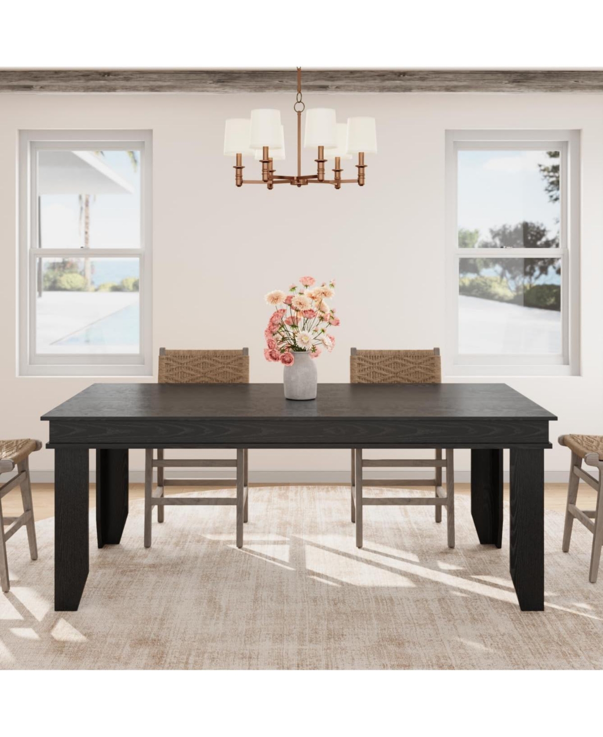 gaomon Kitchen Table Farmhouse Dining Table for 6-8 People Long Black Kitchen Tables