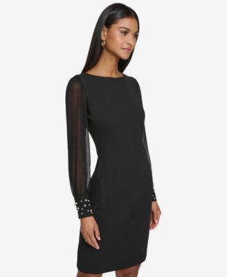 Women's Illusion-Sleeve Beaded-Cuff Dress