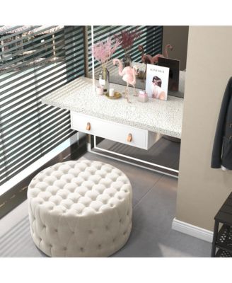 Tufted Ottoman Foot Stool with Velvet-feel Upholstery, Dark