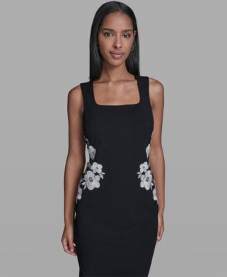 Women's Floral Embroidery Square Neck Dress