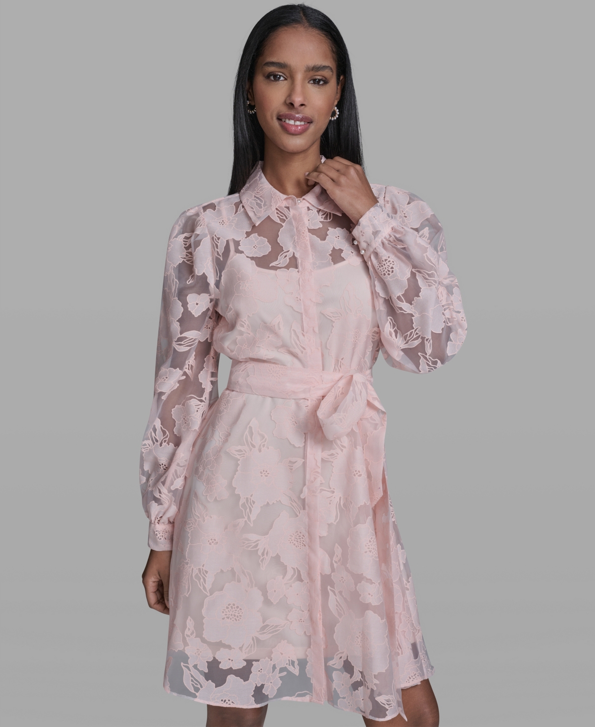 Karl Lagerfeld Paris Women's Floral Collared Shirt Dress