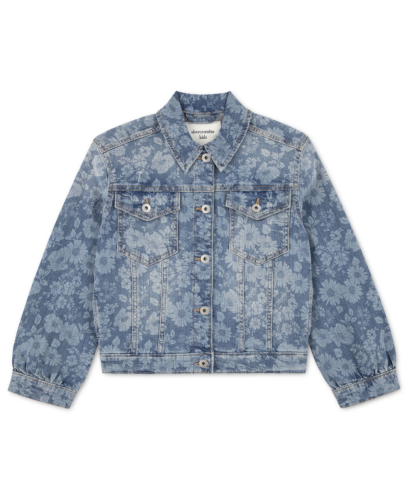 Куртка abercrombie kids Oversized Floral Denim Trucker Jacket для девочек, цвет: С принтом — фото 1