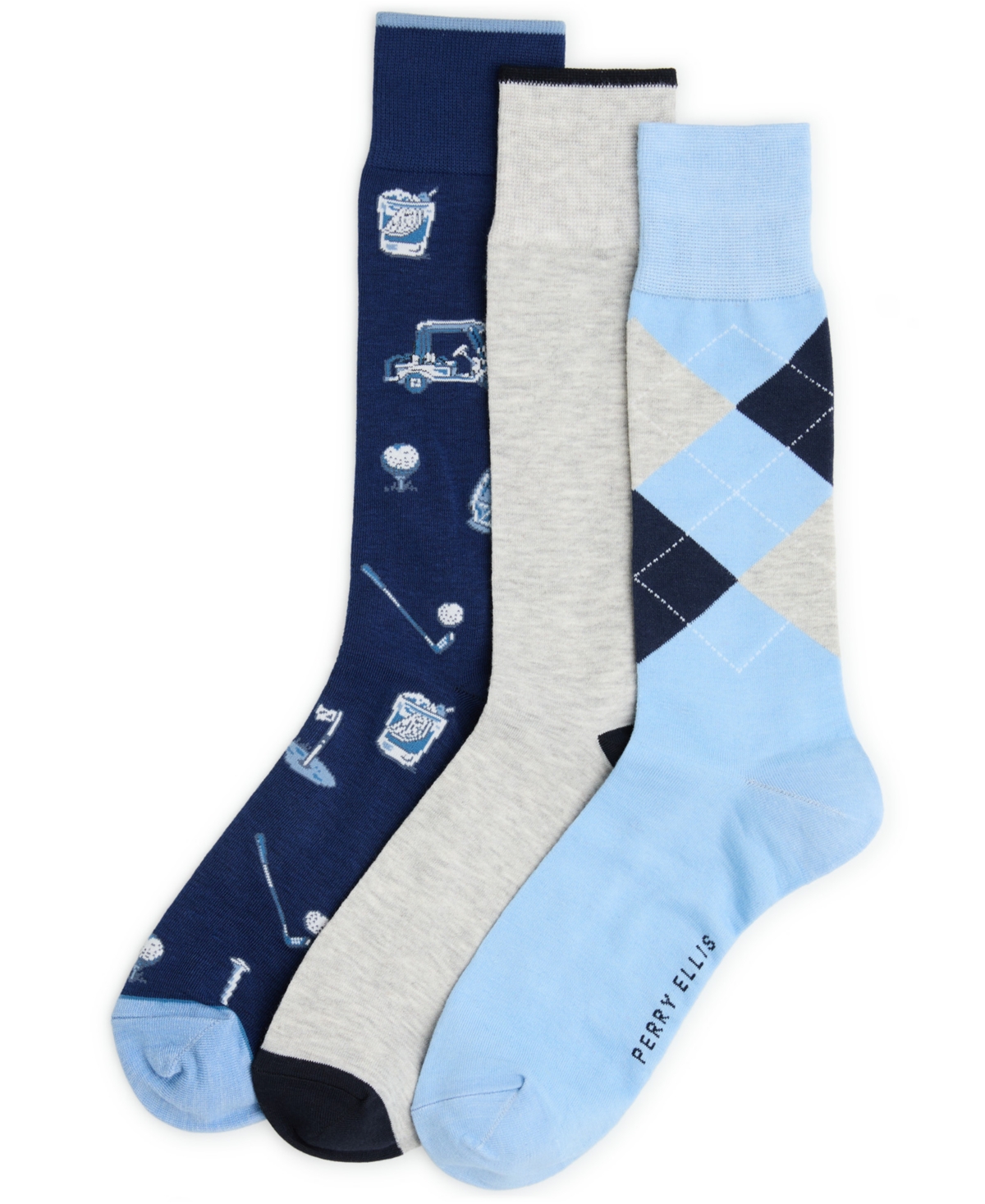 Perry Ellis Portfolio Men's Patterned Golf Socks, 3-Pack