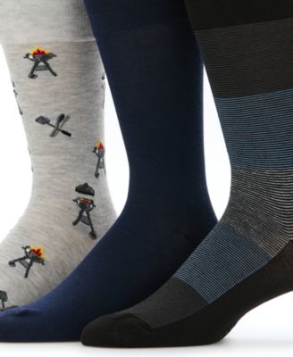 Men's Patterned Grill and Stripe Casual Socks, 3-Pack