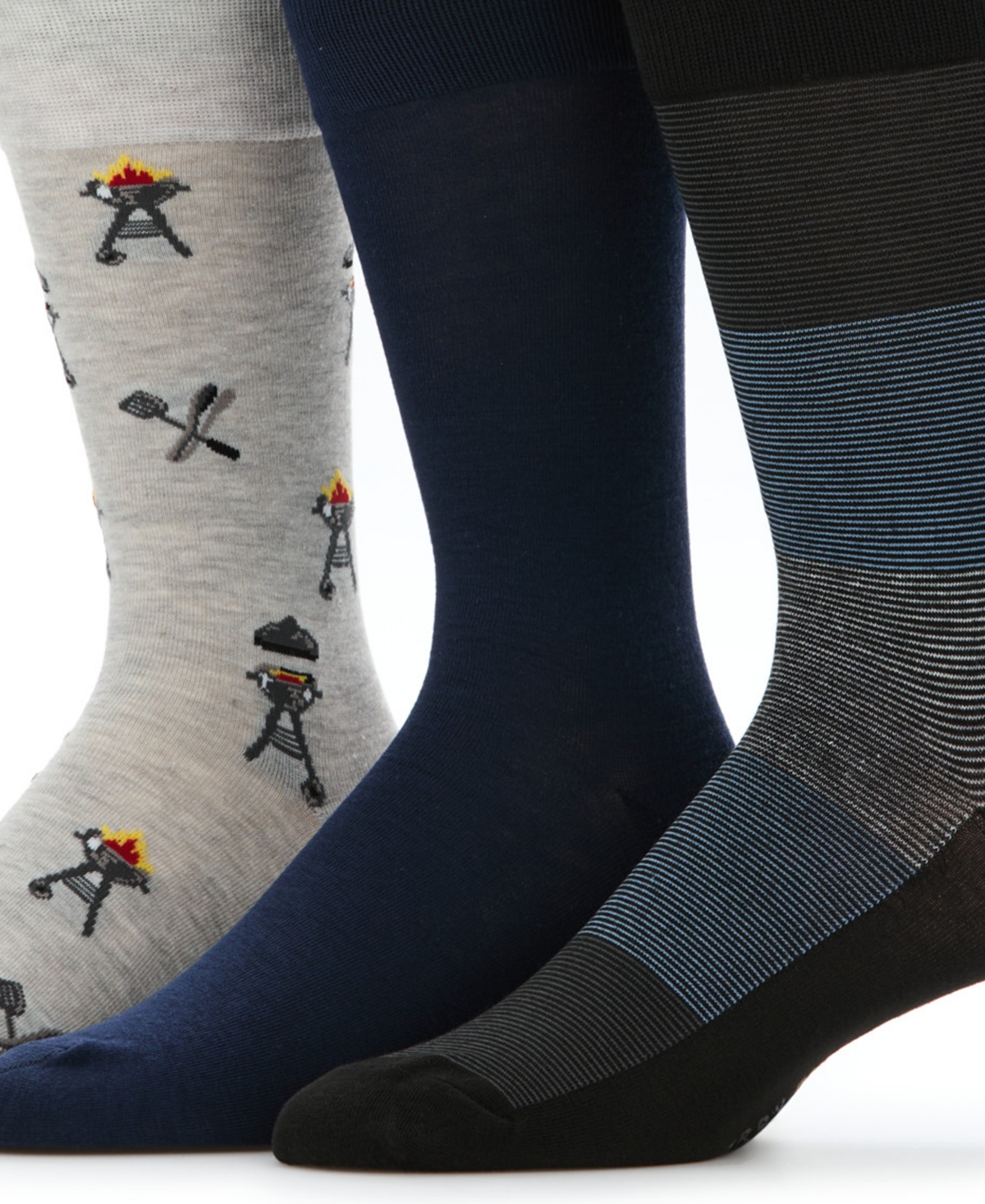 Perry Ellis Portfolio Men's Patterned Grill and Stripe Casual Socks, 3-Pack