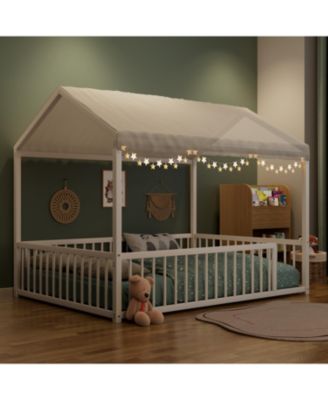 Montessori Metal House Bed Frame - Kids/Toddler, No Slats, Black