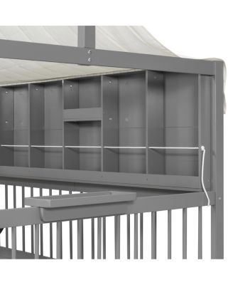 Full Size House Bed with 2 Large Drawers, Side Bookshelf with LED Strip