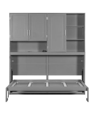 Twin Size Wall Murphy Bed with Cabinet, Shelves, Light & USB