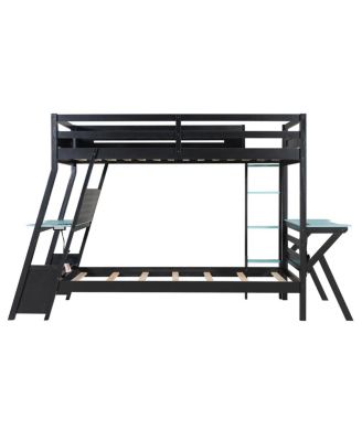 Twin Size Gaming Bunk Bed with Desks & USB Ports