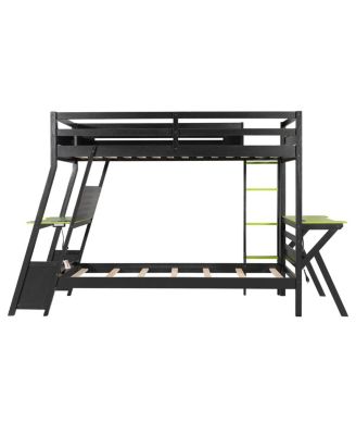 Twin Size Gaming Bunk Bed with Desks & USB Ports