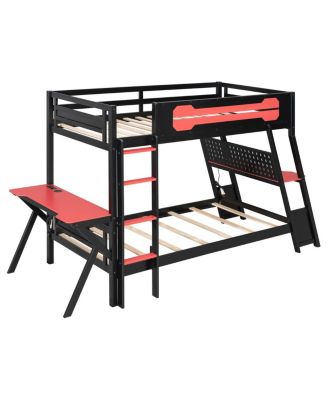 Twin Size Gaming Bunk Bed with Desks & USB Ports