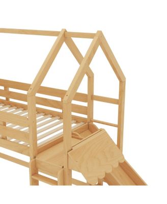 Twin Loft Bed with Bookshelf, Slide, and Playful House Design for Kids