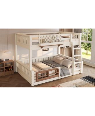Full XL over Queen Bunk Bed with Ladder, Pegboard, Bookshelf