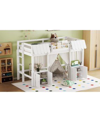 Twin Loft Bed with Bookshelf, Curtain, Storage, Playful Design
