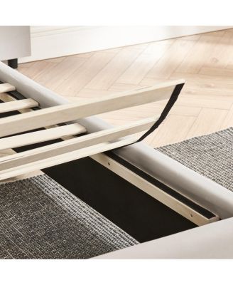 King Size Velvet Upholstered Bed Frame with Vertical Stripe Design