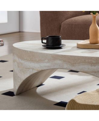 The oval natural marble coffee table side table in the living room