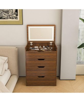 Streamdale 3-in-1 Vanity Desk with Lighted Mirror & Stool, Flip Top Makeup Dressing Table (Walnut