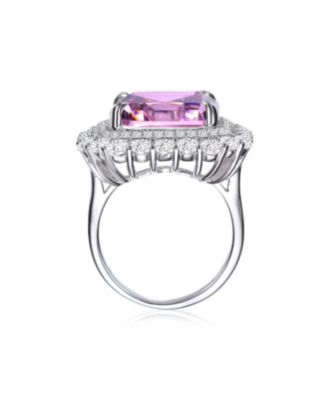 Dazzling White Gold Plated Pink Ascher & Double Halo CZ Cocktail Ring