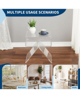 Acrylic Nightstand,17.7" L x 11.8" W x 15.4" H Acrylic Desk, Acrylic Side Table, Modern Design Clear Table