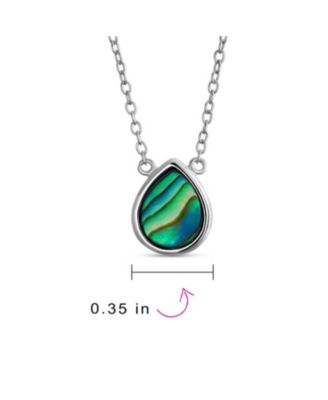 Simple Teardrop Pear-Shaped Rainbow Abalone Shell Inlay Pendant Necklace .925 Sterling Silver