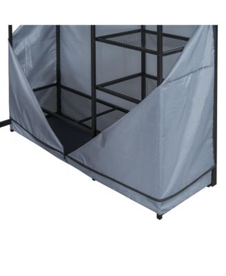 Loft Metal Bed with Desk,Shelves,Power Outlet,LED Light and Wardrobe - Full