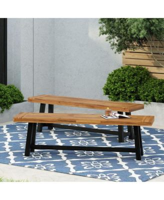 Acacia Outdoor Bench, Sandblast Teak Finish and Black, set of 2pcs