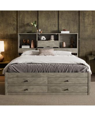 Platform Bed with Storage Headboard and 8 Drawers