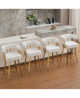 Modern decorative chair with gold metal legs, Teddy fleece upholstered sofa 2PC White