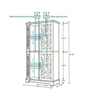  Display sideboard buffet with 4 mirrored doors, adjustable shelves, dark Brown finish