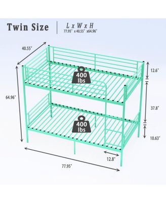 Metal Twin Over Twin Bunk Bed with Ladder, Guardrail, Storage, Noise-Free