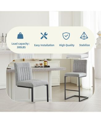 Bar Stool – Light Gray Fabric Chair with Black Metal Frame (2 Sets)