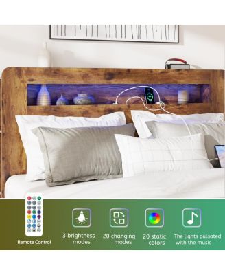 Wood Platform Bed Frame Queen w/Storage, LED, USB