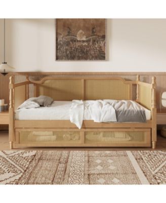 Antique Walnut Twin Daybed with Drawers for Space-Saving