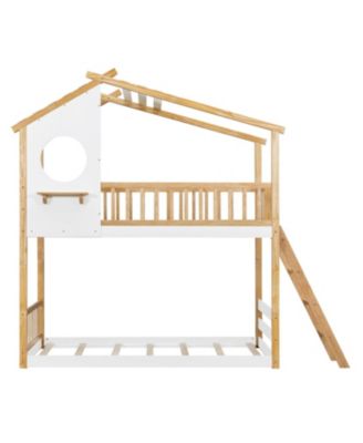 Twin Over Twin Bunk Bed with Roof, Window, Ladder