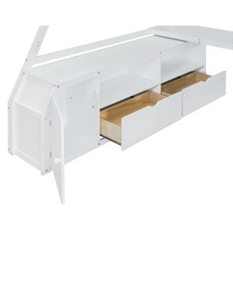 Loft Bed with 7 Drawers 2 Shelves and Desk