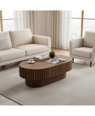Oval Mid Century Modern Fluted Wood Coffee Table, 43.1" Walnut
