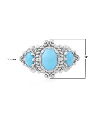 Sterling Kingman Turquoise 3-Stone Oval Scalloped Bezel Ring, Sizes 5 to 11