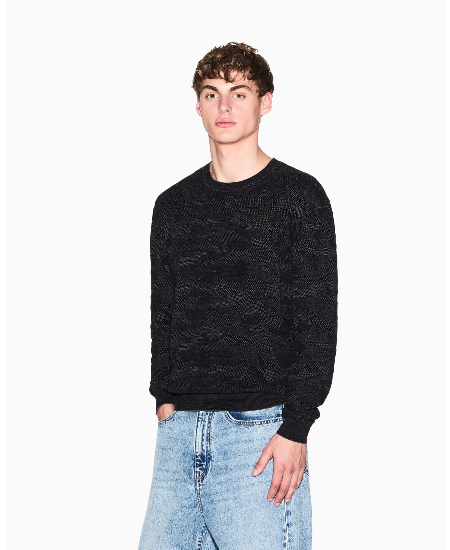 Мужской свитер A|X Armani Exchange Jacquard Camouflage Mercerized Cotton, цвет: Чёрный — фото 1