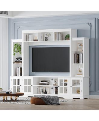 Wall Unit TV Stand with Storage & Bookshelves for TVs up to 65", White, 100"W