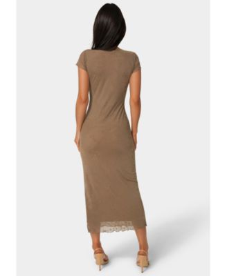 Women's Flocking Mesh T-Shirt Maxi Dress