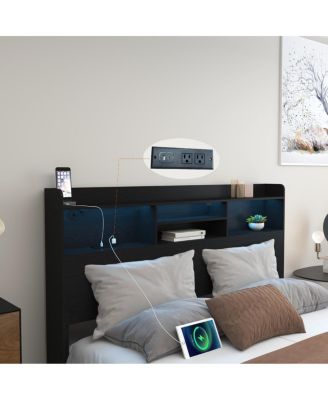  Full Bed Frame with 4 Storage Drawers, Headboard, LED & Charging Station