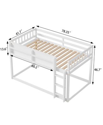  Low Twin Over Twin Bunk Bed with Ladder, Solid Wood