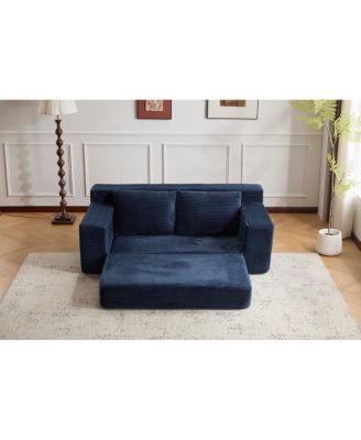 Dark-blue Corduroy Loveseat Sofa Bed with Reversible Cushions