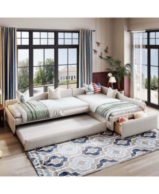 Upholstered Double Twin Size Daybed with Trundle and Drawer