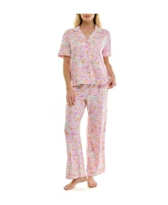 Women's Short-Sleeve Shirt and Pants, 2-Piece Pajama Set
